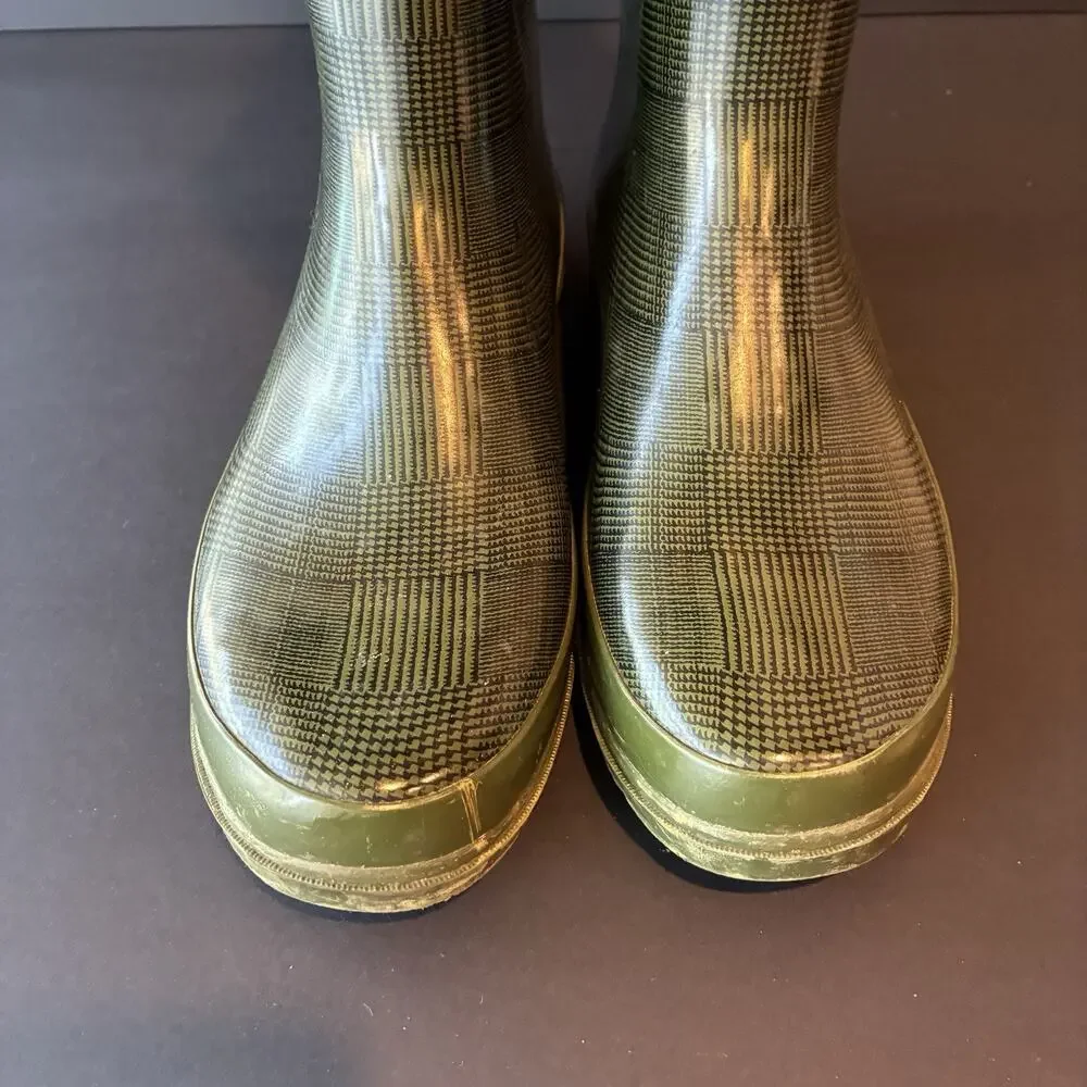 Pendleton Classic Tall Rain Boots Wellies Green Plaid Houndstooth Size 10